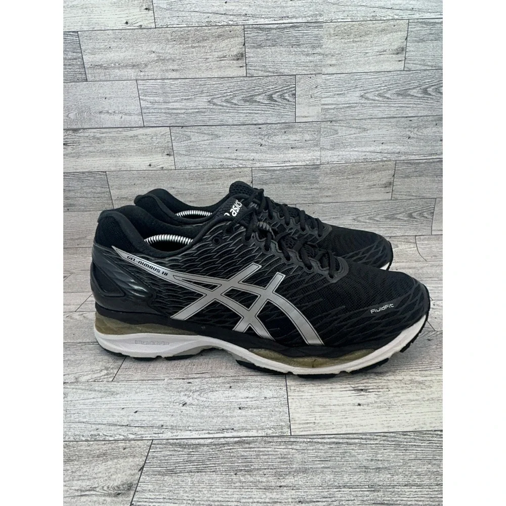 Asics Gel Nimbus 18 Running Shoes Black Silver T600N‎ Athletic Sneakers Men 11.5